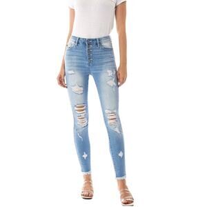 KanCan 3XL Jeans Gemma High Rise Button Fly Distress Holes Stretchy Super Skinny
